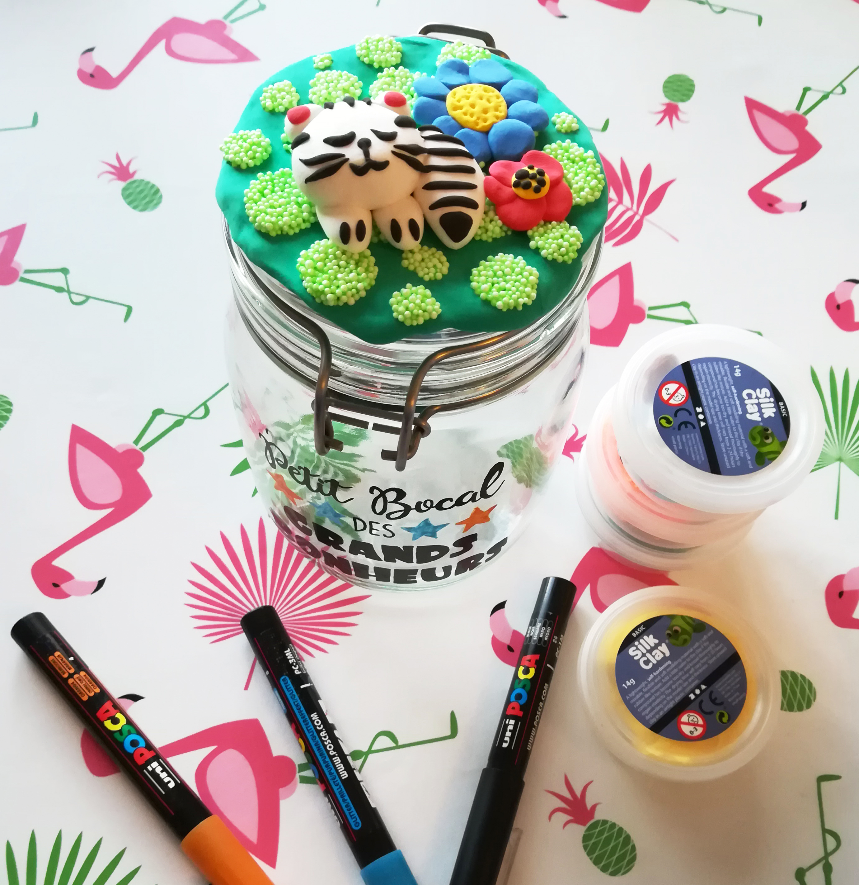 diy bocal bonheurs fimo chat fleur happiness jar tutoriel