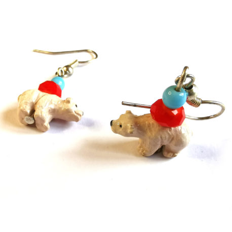 boucles oreilles createur animal totem boheme ours polaire perle