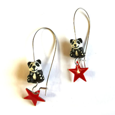 boucles oreilles createur animal totem boheme panda etoile rouge