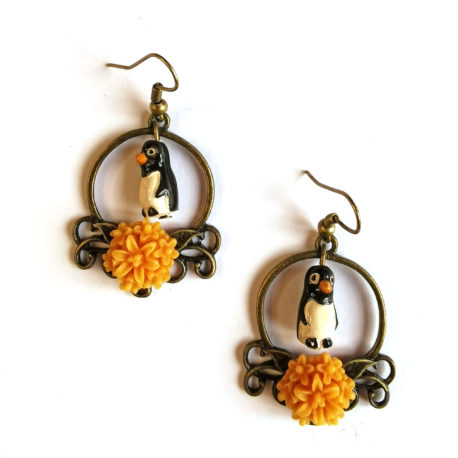 boucles oreilles createur animal totem boheme pingouin fleur