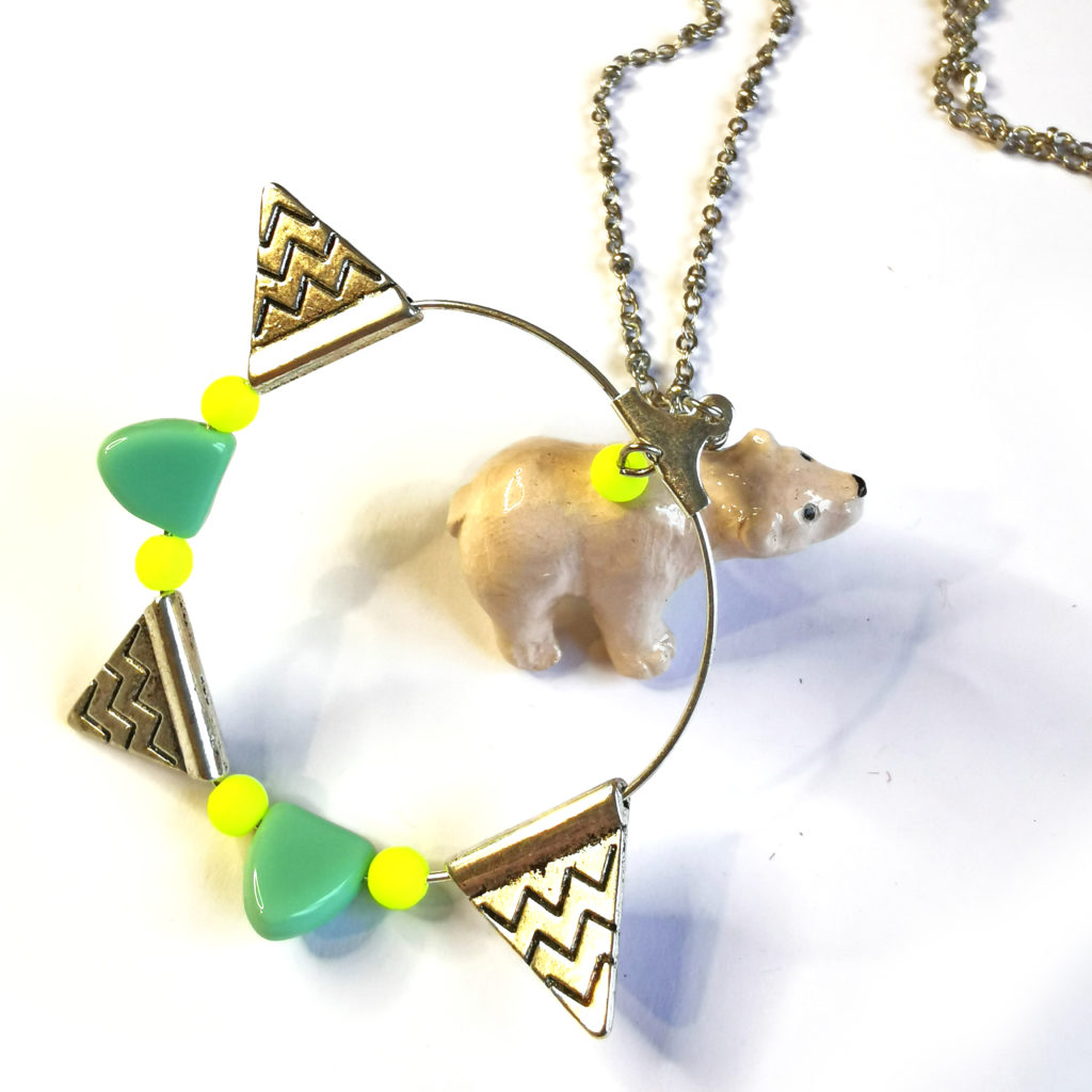 Collier Pendentif Ours Zuni En étain – Totem Amérindien, Cordon Ajustable