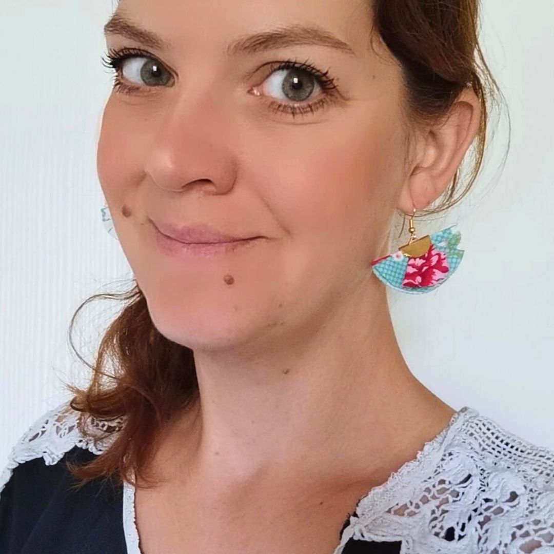 Boucles d'oreilles Femme Rond Tissu Coton Motifs ethnique Pierre bleu