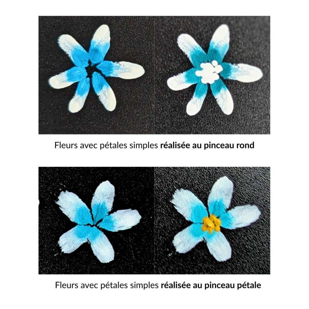 comparatif fleur avec pinceau rond et pinceau pétale